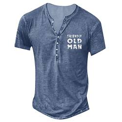 Herren T Shirt T Shirt Herren Coole Gym Slim Fit Knopfleiste T-Shirts Muster Mode Kurzar Blusentop Herren Henley Sommer Blau 73 von LINGHAOEU