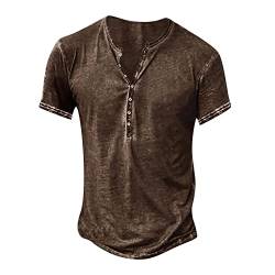 Herren T Shirt T-Shirts Herrenen Atmungsaktive T Shirt Longsleeve Slim mit Knopfleiste Muste Polo Herren Park Sommer Henley Modische Braun 7 von LINGHAOEU