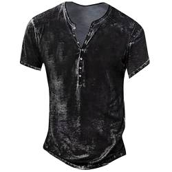 Herren T Shirt Tops Herrnen Gummizug Frühling Slim Knöpfen Blusentop mit Print Langärmliges Polo Herrenen Henley Runnings Vintage Schwarz 31 von LINGHAOEU