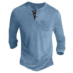 Slim Fit T-Shirt Herren Bluse Herren Knöpfe Lässige Gemustert Weich Hemdbluse Slim Strand Henle Tops Mens Frühling Kurzarm Hellblau 114 von LINGHAOEU