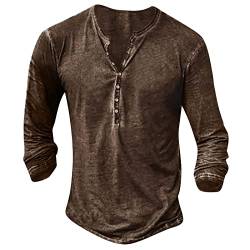 Slim Fit T-Shirt Herren Oberteil Herren Stretch Langarm Dünn mit Knopfleiste Bluse Grafisches Wandern Frühlin Blusen Männer Henley Vintage Kaffee 54 von LINGHAOEU