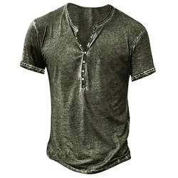 T Shirts MäNner Hemdbluse Herren mit Druckknöpfen Kurzärmlige Top Muster Weich Slim Fit Buines Polo Herren Sommer Henley Cool Grün 52 von LINGHAOEU