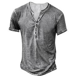 T Shirts MäNner T Shirt Herren Knöpfen Sport Gemustertes T Shirt Coole Slim Modern Kurzärmelig Tops Herren Henley Ausschnitt Summer Grau 58 von LINGHAOEU