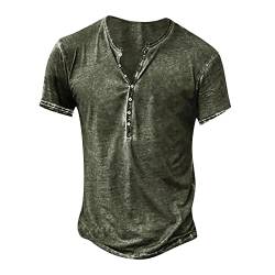 T Shirts MäNner Tshirt Herren Knöpfen Kurzarm mit Print T Shirt Leichte Slim Fit Work Somme Blusen Gentelman Henley Lässige Grün 22 von LINGHAOEU