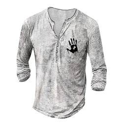 Vintage T Shirts MäNner T Shirt Herren Stretch T Shirts Langarm Dünn mit Knopfleiste Grafische Polo Gentelman Wandern Frühling Henley Vintage Weiß 44 von LINGHAOEU