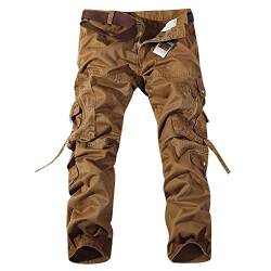 LINGHUI Herren Casual Military Army Camo Kampfhose, Wild Cargo Pants Mit 8 Taschen (mit Gürtel) Freizeithose (Color : Coffee, Size : XL) von LINGHUI