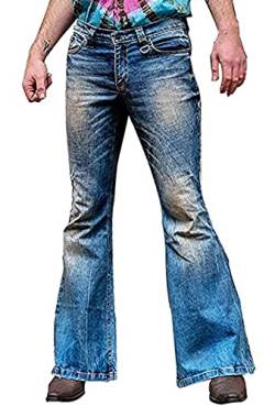 Herren Vintage Flared Leg Denim Jeans Classic Patchwork Bell Bottom Denim Hose - Blau - 3X-Groß von LINGMIN