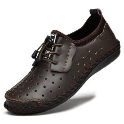 LINGY Männer Sommer Slip-on Schuhe Echtes Leder Fahren Casual Elastic Band Low-Heeled Runde Zeh Klarer Farbe Lederschuhe (Color : Dark Brown, Size : 46 EU) von LINGY