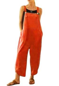 LINKE Overall für Damen, leger, lockerer Latzhosen, weiches Baumwoll-Leinen, Baggy-Overall, verstellbare Träger mit Taschen, M-5XL, Orange, 52, 4XL von LINKE