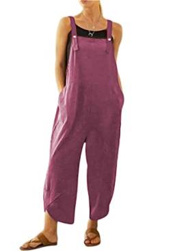 LINKE Overalls für Damen, lässig, lockere Latzhose, weiche Baumwolle, Leinen, Baggy-Overall, verstellbare Träger mit Taschen, M-5XL, violett, 50 von LINKE