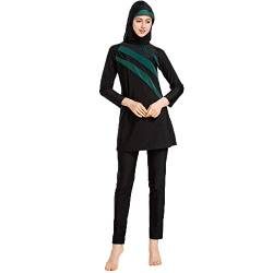 Linke Muslimischer Badeanzug für Damen, 3-teilig, voller Anzug, Hijab, Bademode, islamischer Badeanzug, S-6XL, A-grün, 52 von LINKE