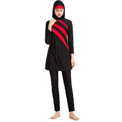 Linke Muslimischer Badeanzug für Damen, 3-teilig, voller Anzug, Hijab, Bademode, islamischer Badeanzug, S-6XL, rot (a), L von LINKE
