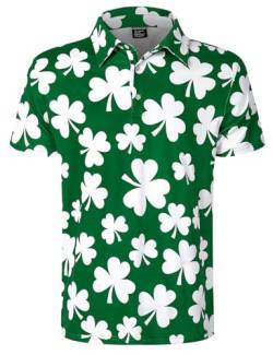Herren St. Patrick's Day Shirt Irish Shamrock Clover Golf Polo Button Down Top, Shamrocks, XX-Large von LINOCOUTON