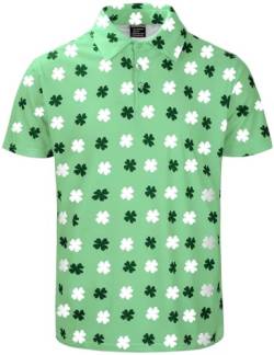 Herren St. Patrick's Day Shirt Irish Shamrock Four Leaf Clover Golf Polo Button Down Top, Lucky Clover, X-Large von LINOCOUTON