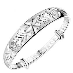 Women's Bracelet, Silver Bracelet Fashion Solid Wide Flower Blooming Carved Exquisite Cuff Bracelet Adjustable Opening for Men's Bracelet Women's Eternal Jewelry Christmas von LINONI