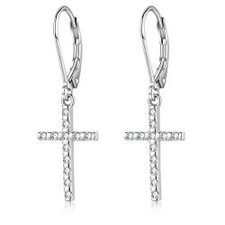 Kreuz Ohrringe 925 Sterling Silber Zirkonia Baumeln Tropfen Ohrring Kreuz Brisur Ohrringe Religiöser Schmuck Geschenk für Damen Mädchen Männer von LINSTER