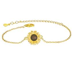 LINSTER Sonnenblumen Armband für Damen 925 Sterling Silber Vergoldet Verstellbare Sonnenblumen Armbänder Schmuckgeschenke zum Geburtstag Weihnachten für Damen Mädchen von LINSTER