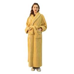 LINTRY Flanell Plüsch lange Roben für Paare, weicher flauschiger Bademantel mit Gürtel, verdicktes Nachthemd Schlafanzug mit Taschen,Yellow women,3XL von LINTRY
