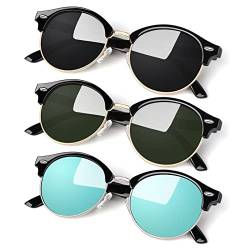 LINVO Polarisiert Sonnenbrille Herren Damen Retro Rund Klassisch Halbrahmen 100% UV400 für Reisen, Fahren und Angeln von LINVO