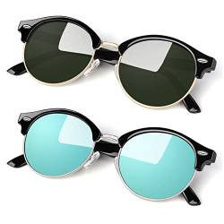 LINVO Polarisiert Sonnenbrille Herren Damen Retro Rund Klassisch Halbrahmen 100% UV400 für Reisen, Fahren und Angeln von LINVO