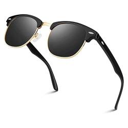 LINVO Polarisierte semi-randlose Sonnenbrille Herren Damen, klassische dunkle Retrobrille mit halbem Rahmen und UV Schutz von LINVO