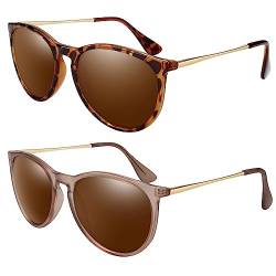 LINVO Sonnenbrille Damen Polarisiert Retro Runde Vintage Designer Stil UV400 Schutz von LINVO