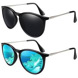 LINVO Sonnenbrille Damen Polarisiert Retro Runde Vintage Designer Stil UV400 Schutz von LINVO