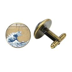 Kanagawa Surfen Manschettenknöpfe für Herren Katsushika Hokusai berühmte Malerei Druck Glas Cabochon Manschettenknöpfe Bronze Silber Farbe von LINWEN