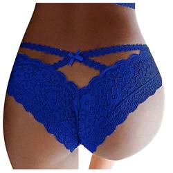 LINYOUY Sexy Slip Unterhose Erotische Unterwäsche Tanga Damen String Hose Spitzen Spitzenkreu Dessous Aushöhlen Panties Hipster Soft Panties String Fit Lingerie Underwear, Blau, XL von LINYOUY