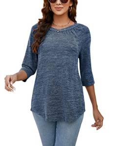 LIOFOER Damen Falten Tops Loose Fit 3/4 Ärmel Bluse Casual Shirt Sommer Tunika Leichte Fließende Bluse von LIOFOER