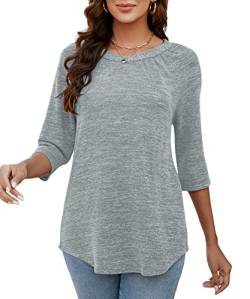 LIOFOER Damen Tunika Tops Loose Fit 3/4 Ärmel Bluse Casual Shirt zu tragen mit Leggings, Hellgrau, Large von LIOFOER