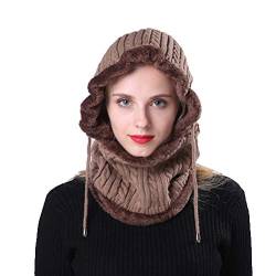 LIOOBO Unisex Winter Outdoor Cap Praktische Radfahren Ski Kapuzenschal Hut Tragbare Gestrickte Verdickte Mützen für Frauen Männer (Khaki) Sport im Freien von LIOOBO