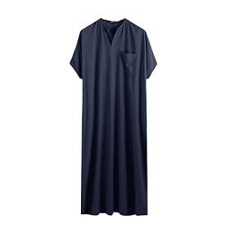 Herren Islamischer arabischer Kaftan Solid Kurzarm Lose Retro Roben Abaya Naher Osten Muslim Jubba Thobe Plus Size, navy, XXXXX-Large von LIOPJH