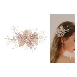 Braut-Haarkamm, goldene Seidenblumen und Blätter, handgefertigter Perlen-Haarschmuck, Seitenklammern für Frauen, Hochzeitsfrisur von LIPINGJING0201