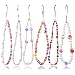 6 Stücke Handy Handgelenk Lanyard, Smiley Gesicht Universal Handy Lanyard Perlen Handgelenkkette für Frauen Mädchen Böhmische Perlen Charme Handy Handgelenk Lanyard Handykette von LIPIODOL