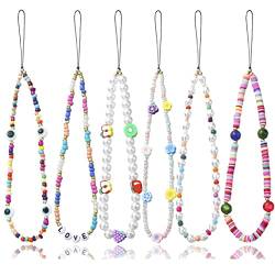 6 Stücke Handy Handgelenk Lanyard, Smiley Gesicht Universal Handy Lanyard Perlen Handgelenkkette für Frauen Mädchen Böhmische Perlen Charme Handy Handgelenk Lanyard Handykette von LIPIODOL