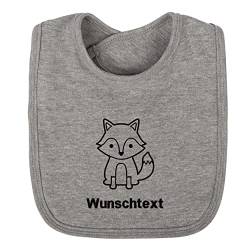 LIQUISIGN Baby Lätzchen mit Name Wunschtext bestickt | Motiv Fuchs | Personalisiertes Lätzchen mit Klettverschluss | Spucktuch aus 100% Baumwolle | Graumeliert von LIQUISIGN