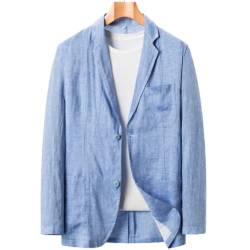 Blazer Herren,Herren Casual Blazer Sommer Leinen Anzug Mantel Einreihig Lockere Passform Sportjacke Knopf Formelle Business Anzug Jacken Geeignet Für Party Datum Abschlussball Hochzeit Smoking,Blau, von LIRU