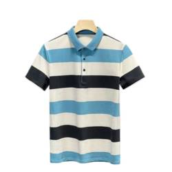 Herren Sommer T-Shirt Golf Kragen Slim Fit, Golfshirt Knopfleiste Trendiges Golfshirt Mit Breiten Streifen Normale Passform Blaues T Shirt Golfhemden Weiche Kurzarm T Shirts Herren Jugend Wanderhem von LIRU
