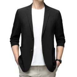 LIRU Sakko Herren,Herren Casual Blazer Sommer Leichter Anzug Einreiher Eisseide Sportjacke Knopf Formal Business Anzug Jacken Geeignet Für Party Datum Abschlussball Hochzeit Smoking,Schwarz,M von LIRU