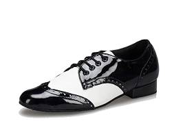 LITNERMIA Herren Schnürschuhe Latin Jazz Modern Rumba Ballroom Social Tango Dance Schuhe, Asm2302 schwarz weiß 2 5 cm Absatz, 45 1/3 EU von LITNERMIA