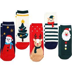 LITOON 5 Paare Weihnachtssocken Kinder Weihnachtssocken Unisex Crew Baumwollsocken für Kinder von 1-3/3-5/6-8/9-12 Jahren Jungen und Mädchen (DE/NL/SE/PL, Alter, 6 Jahr, 8 Jahre, Regular, SET04) von LITOON