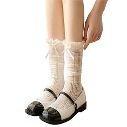Damen Kniestrümpfe Mädchen Spitze Fischnetz Gemusterte Strümpfe Lose Socken Japanischen Stil Spitze Lange Socken, milchweiß, S/L von LIUASMUE