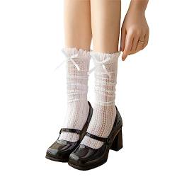 Damen Kniestrümpfe Mädchen Spitze Fischnetz Gemusterte Strümpfe Lose Socken Japanischen Stil Spitze Lange Socken, weiß, S/L von LIUASMUE