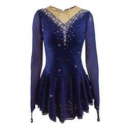 LIUHUO Mädchen Eiskunstlaufkleid Stretch Mesh Diamant Haken Ärmel in vier Farben, Blau, 12-15 Jahre von LIUHUO