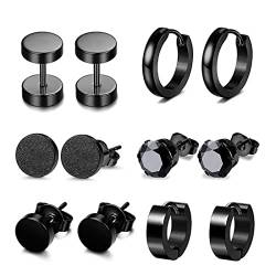 LIUJZZJ 6 Paar Edelstahl Ohrringe für Herren Damen Ohrringe Set Schwarz Fake Plugs Ohrstecker Set Ohrschmuck Piercing Unisex von LIUJZZJ