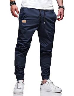 LIUPMWE Herren Hose Chino Cargo Hose Jogginghose Herren Baumwolle Casual Sweatpants Herren Freizeithose Elastische Pants Taille mit Kordelzug Taschen,L,Blau von LIUPMWE