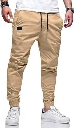 LIUPMWE Herren Hose Chino Cargo Hose Jogginghose Herren Baumwolle Casual Sweatpants Herren Freizeithose Elastische Pants Taille mit Kordelzug Taschen,L,Bronze von LIUPMWE