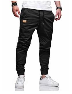 LIUPMWE Herren Hose Chino Cargo Hose Jogginghose Herren Baumwolle Casual Sweatpants Herren Freizeithose Elastische Pants Taille mit Kordelzug Taschen,L,Schwarz von LIUPMWE