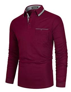 LIUPMWE Herren Poloshirt Langarm Polohemd Klassische Karierte Regular Fit Basic Golf T-Shirt S-2XL,Rot-30,L von LIUPMWE